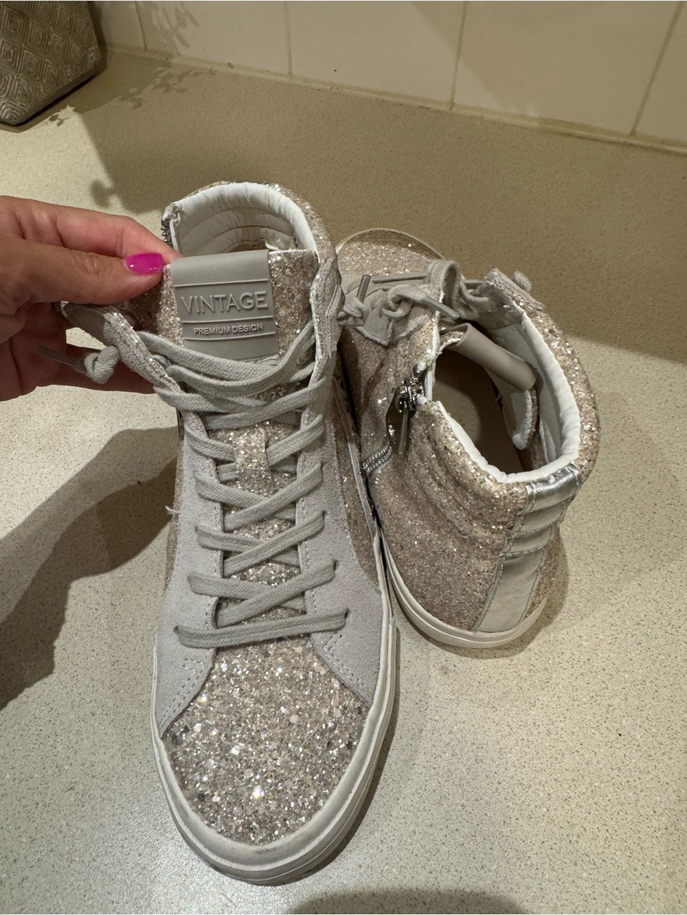 Vintage Havana High-Top Hailey Washed Glitter Sneakers in Silver